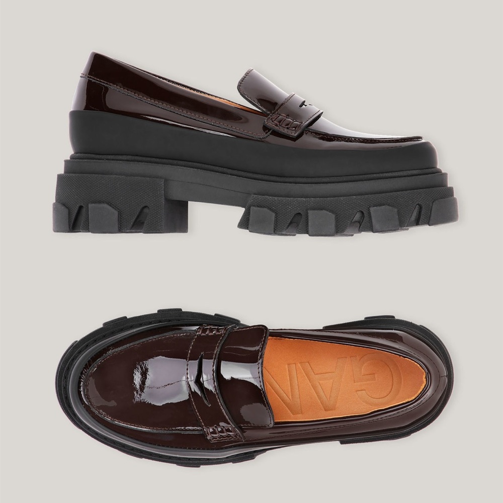 Ganni Patent Leather Platform Loafers